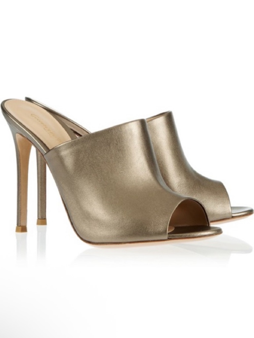 Gianvito Rossi Metallic Leather Open Toe Mules, Size 39